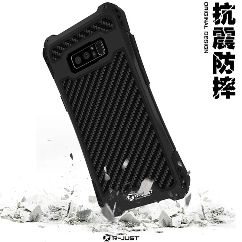 note 8 R-JUST For Galaxy S8 Plus S9 s9 plus Shockproof Dustproof Carbon Fiber Metal Armor Case Samsung Note 9 | Мобильные телефоны