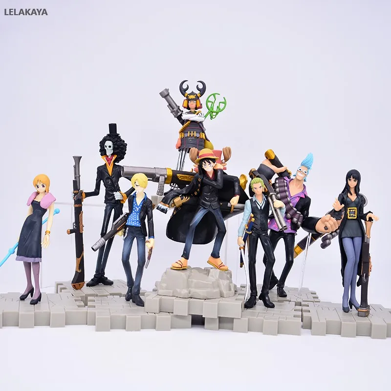 

9pcs/set Anime Action Figure One Piece Luffy Zoro Sanji Nami FRANKY Robin Film Strong World Ver Model Battle Scene Doll 15~20cm