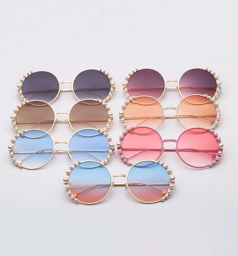 Emosnia круглые жемчужные солнцезащитные очки Modis Oculos De Sol feminino Роскошные винтажные женские брендовые дизайнерские солнцезащитные очки градиентные UV400