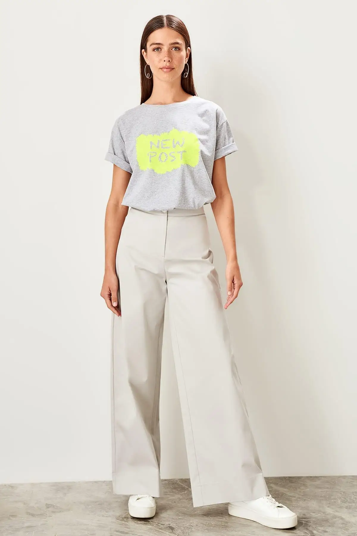 Trendyol серые расклешенные брюки TWOSS19XM0287|Брюки| |