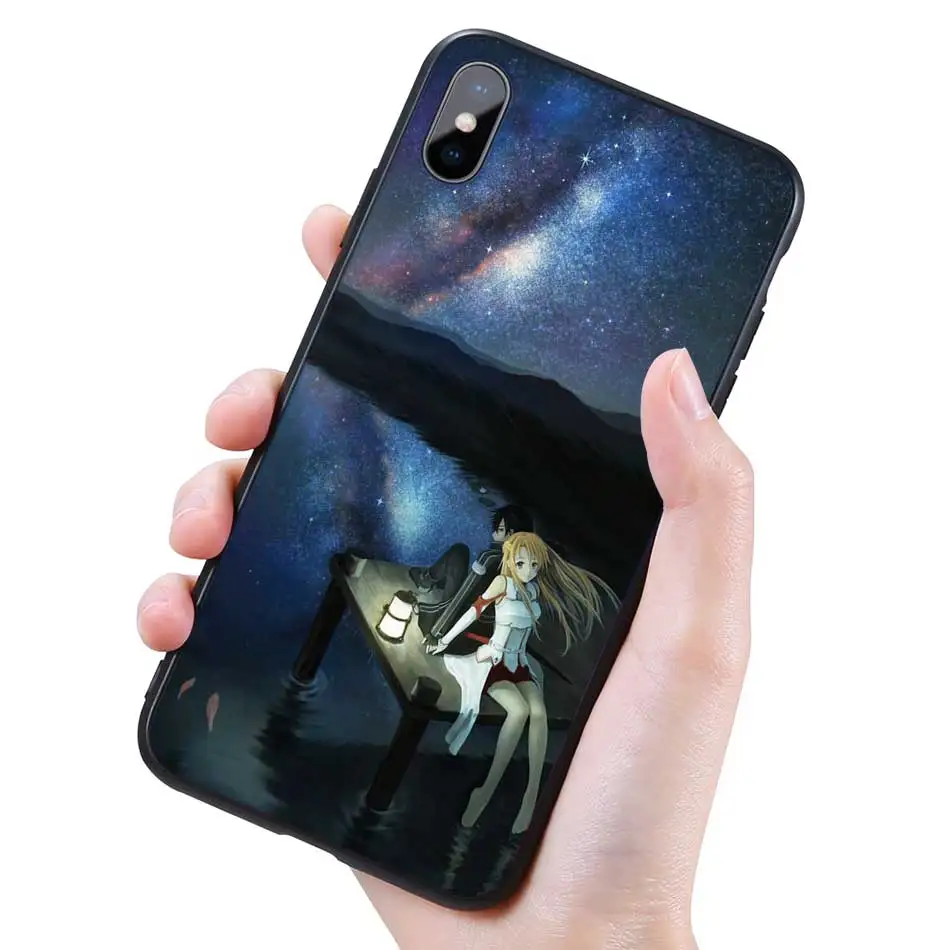 Силиконовый черный чехол для iPhone 11 Pro XR X XS MAX 7 8 6 6S Plus 5 5S SE 5C 7Plus 8Plus Phone Sword Art Online SAO аниме