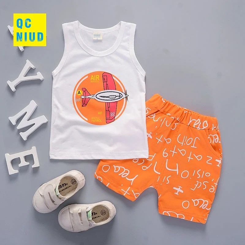 QCNIUD Boys Clothing Sets Summer Children Casual Cotton Vest T-shirt+Shorts Suit Kids Baby Clothes Infants Costume 2 Pieces | Детская