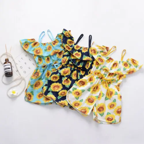 Toddler Baby Girl Clothes Sling Sunflower Romper Jumpsuit Overall Outfit Sunsuit | Мать и ребенок