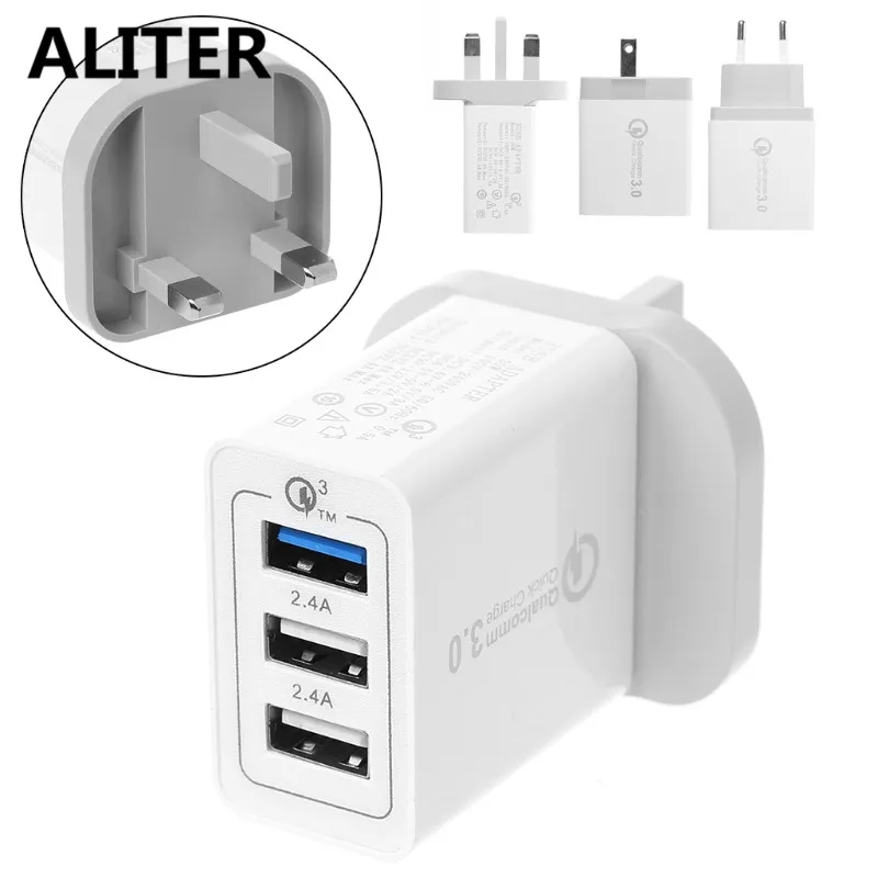 ALITER QC 3,0 30W быстрое зарядное устройство с 3 портами usb-хаб адаптер для настенного зарядного устройства EU US UK Plug