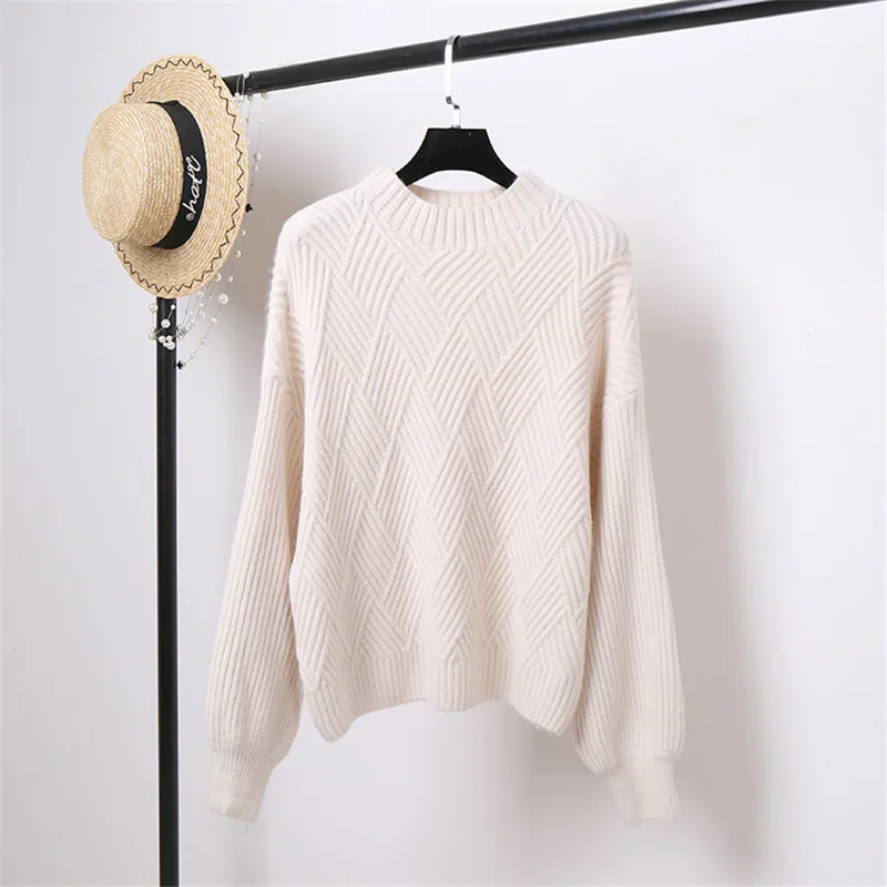 01 Pull Femme,, зима-осень, вязаный кашемировый свитер большого размера, женский, с рукавом-фонариком, со стразами, базовый, уплотненный, пуловеры - Цвет: 01