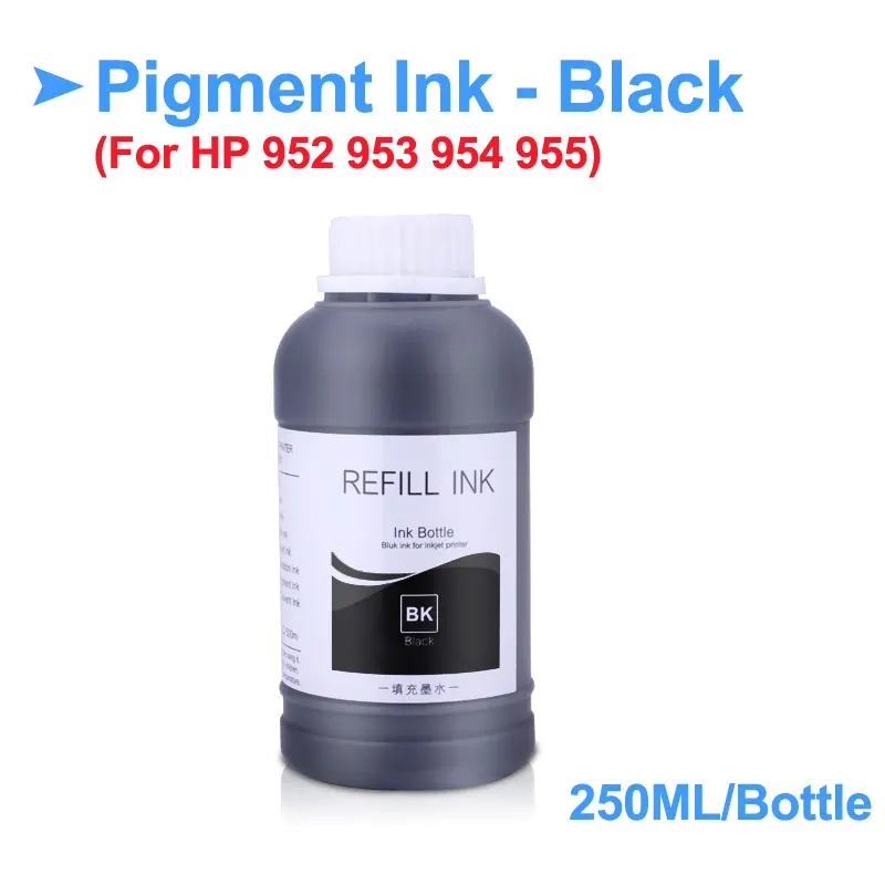 4x250 мл с пигментными контейнер с чернилами для hp Officejet 7740 8210 8710 8720 8725 8730 8740 струйные принтеры для hp 952 953 954 955 пигментные чернила - Цвет: Black-250ml