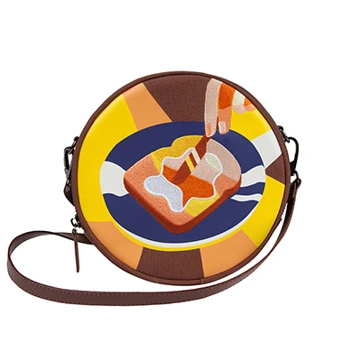 2019YIZISToRE новые оригинальные круговые холщовые женские сумки-мессенджеры с вышивкой и принтом круглые ранцы для девочек(FUN KIK - Color: breakfast bag