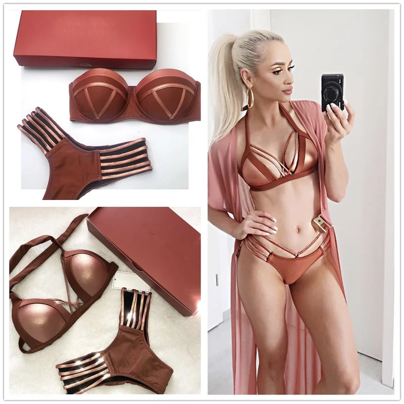 Хит 2019 бикини с тиснением сексуальный раздельный купальник бандаж для женщин