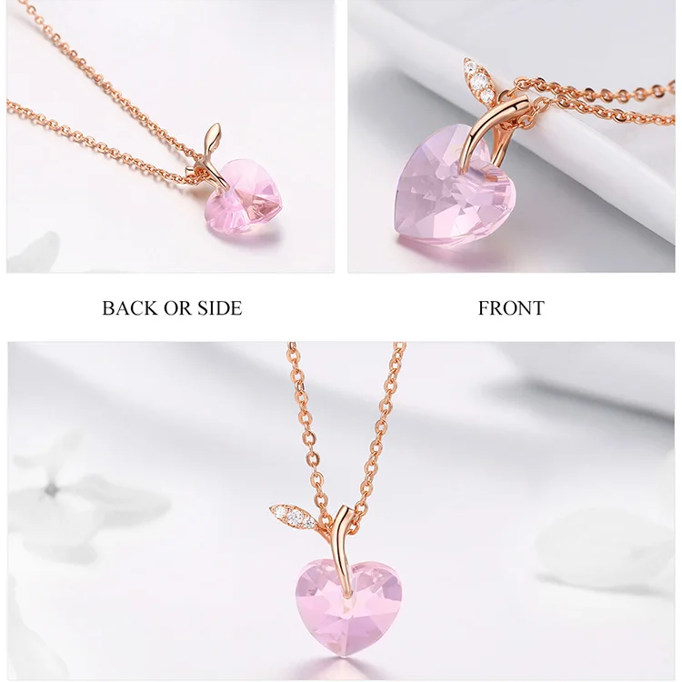 WOSTU Love Gift 925 пробы Серебряное сердце розовая подвеска в виде кристалла розовое золото длинные ожерелья для женщин Свадебные украшения CTN031