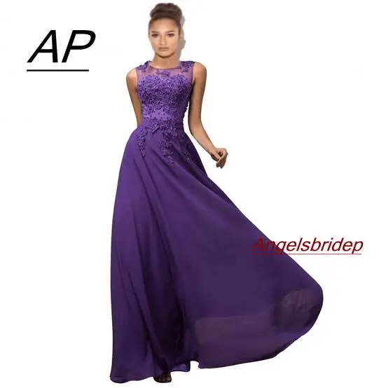 Stock Purple ANGELSBRIDEP размера плюс аппликации Бисероплетение шифон Длинные вечерние платья Формальные Выпускные платья Robes De Soiree потеря продажи - Цвет: Stock Purple