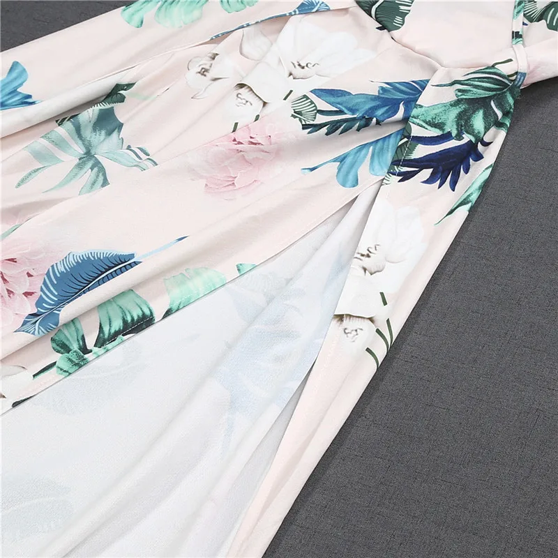 Модный женский комбинезон Boho, длинный, макси, вечерний комбинезон с цветочным принтом, сарафан, полый бант, v-образный вырез, женский комбинезон