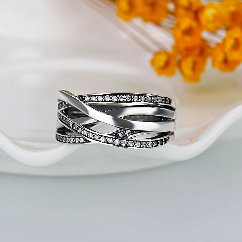 Модные сверкающие плетеные брендовые кольца для женщин Свадебные Роскошные