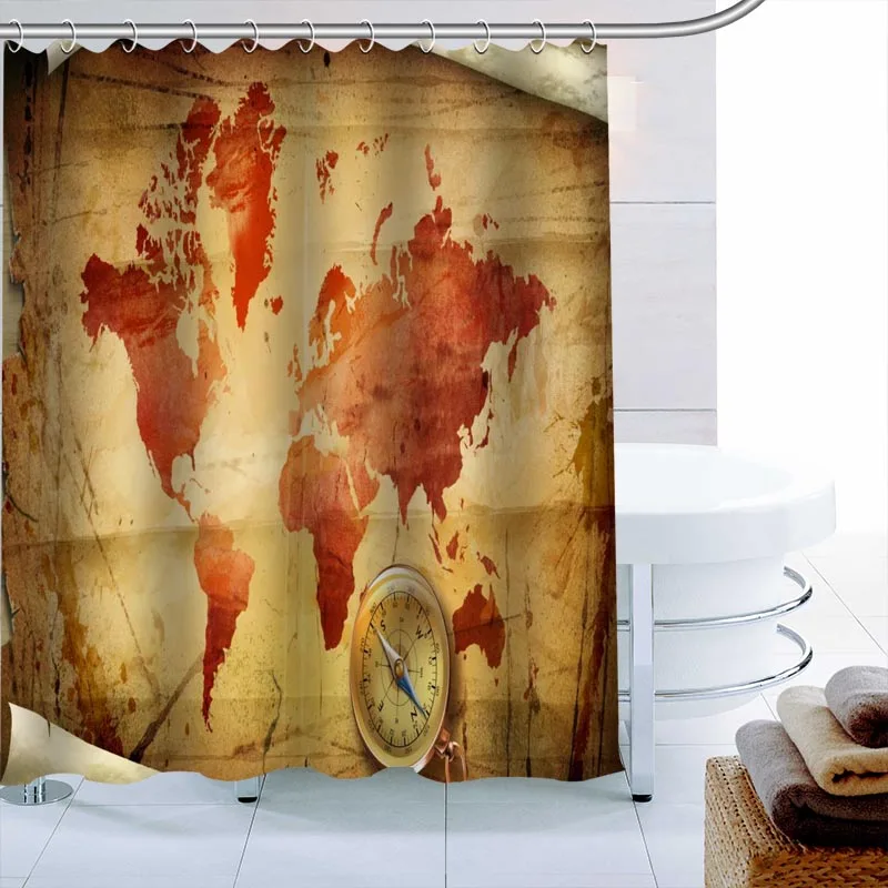World Map Custom Shower Curtain 3D Waterproof Polyester Fabric Bath High Defintion Printing 12 Hooks For The Bathroom | Дом и сад