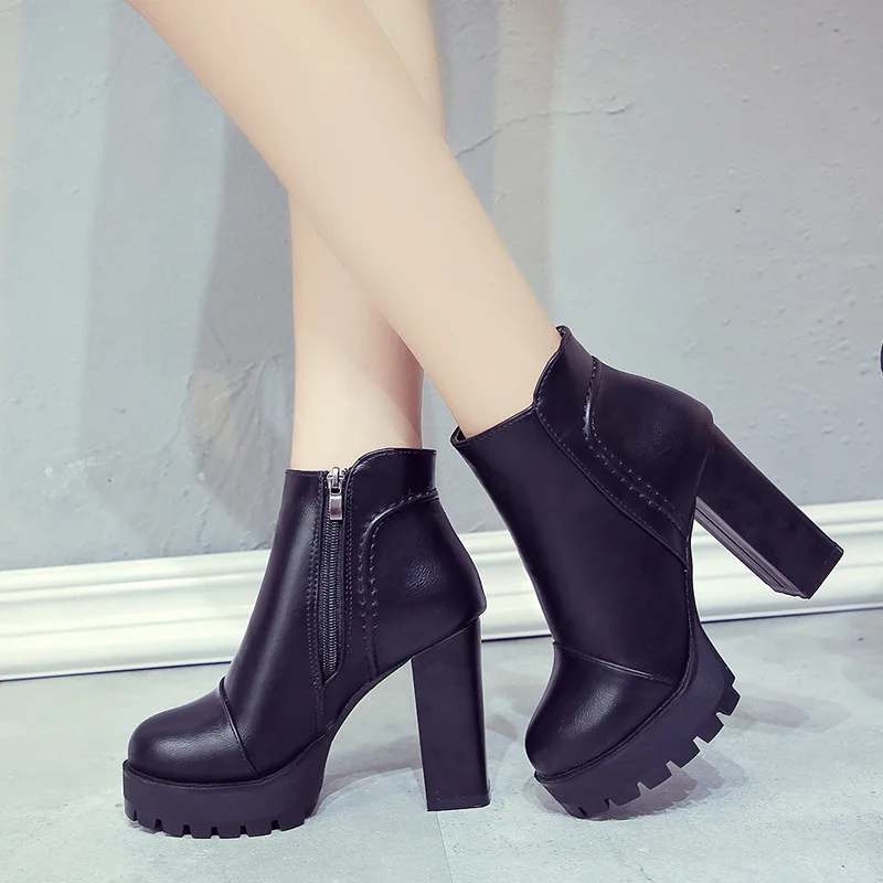 Женские ботильоны для осени однотонные туфли-лодочки из искусственной кожи на