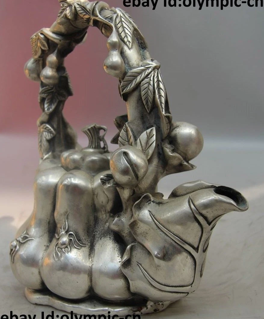 Китай Тибет серебро паук персик Бутылка Тыква чайник в форме тыквы со статуэткой