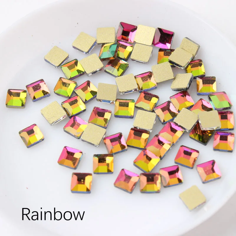 Rainbow Горячая Распродажа квадратном каблуке смешанных цветов, размером 4X4 мм, для украшения ногтей 10 видов цветов красивые стразы crystal Stone 30/100 шт для 3D украшение для ногтей - Цвет: Rainbow