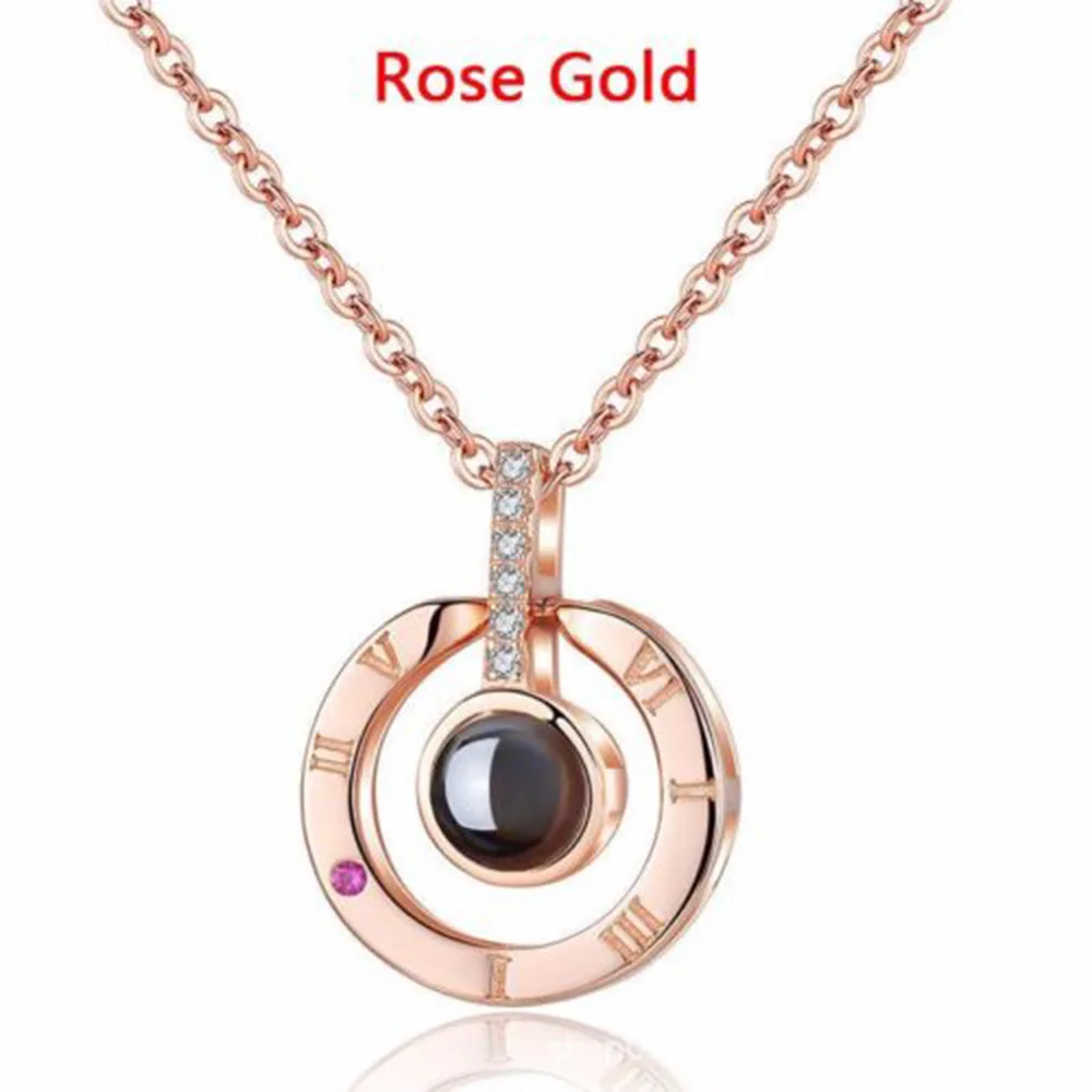 rose gold Мода 100 языков I Love You розовое золото и серебро проекционный кулон ожерелье s для женщин Романтическая любовь память свадебное ожерелье - Окраска металла: rose gold