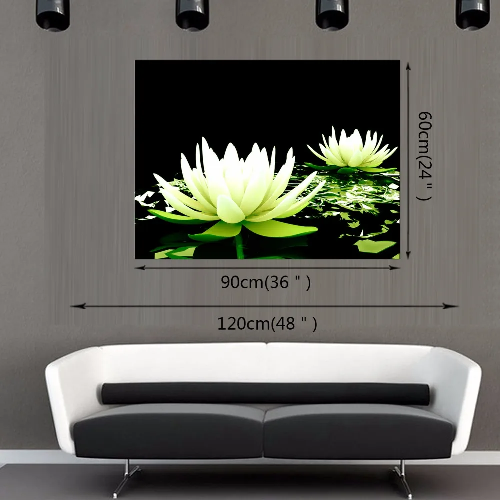 1 панель Бесплатная доставка Печать на холсте цветок белый лотос черной стене