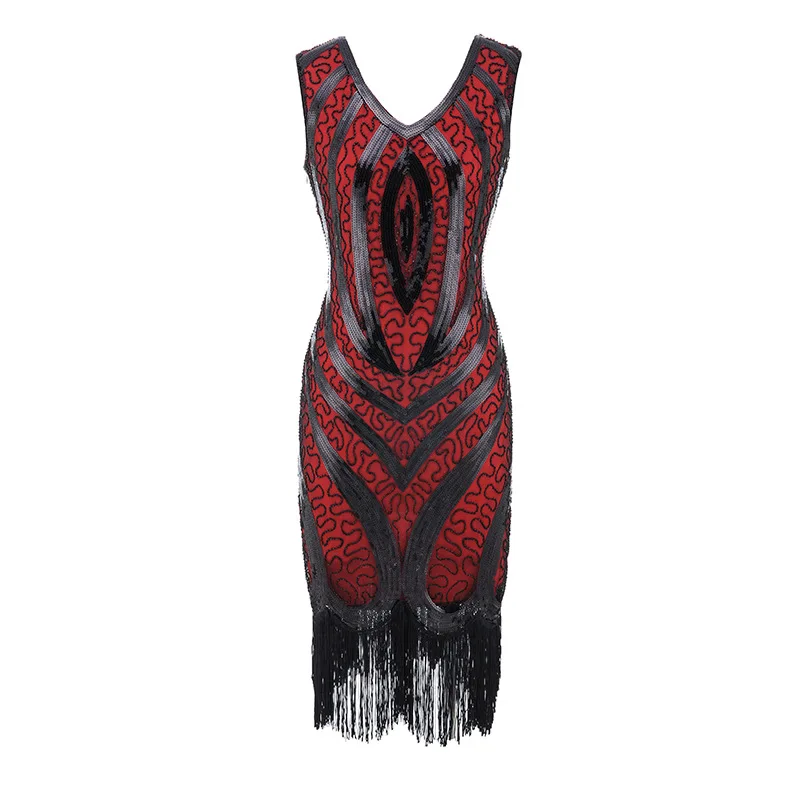 Женское винтажное платье 1920-х годов с бусинами и блестками фейерверком бахромой