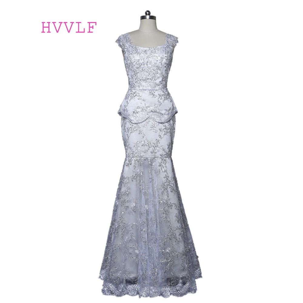 

Silver Mother Of The Bride Dresses Mermaid Cap Sleeves Lace Long Evening Dresses Mother Dresses For Weddings Plus Size