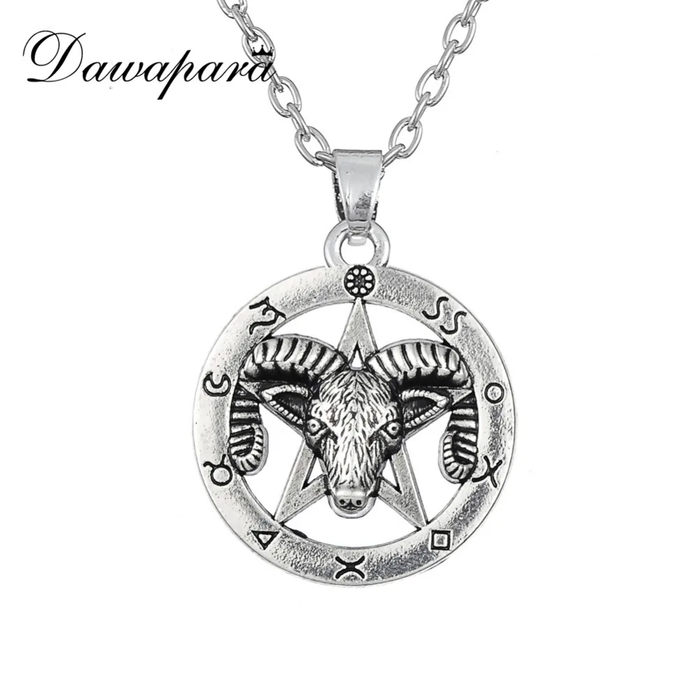 Dawapara животное Ram пентаграмма кулон Пентакль ожерелье Wiccan Винтажные Ювелирные Изделия
