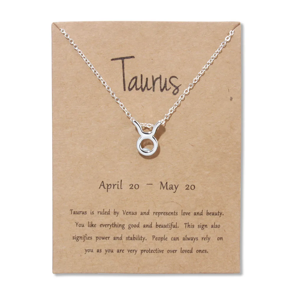 silver Taurus Золотая карта модное ювелирное изделие 12 Созвездие зодиака кулон ожерелье для женщин - Окраска металла: silver Taurus
