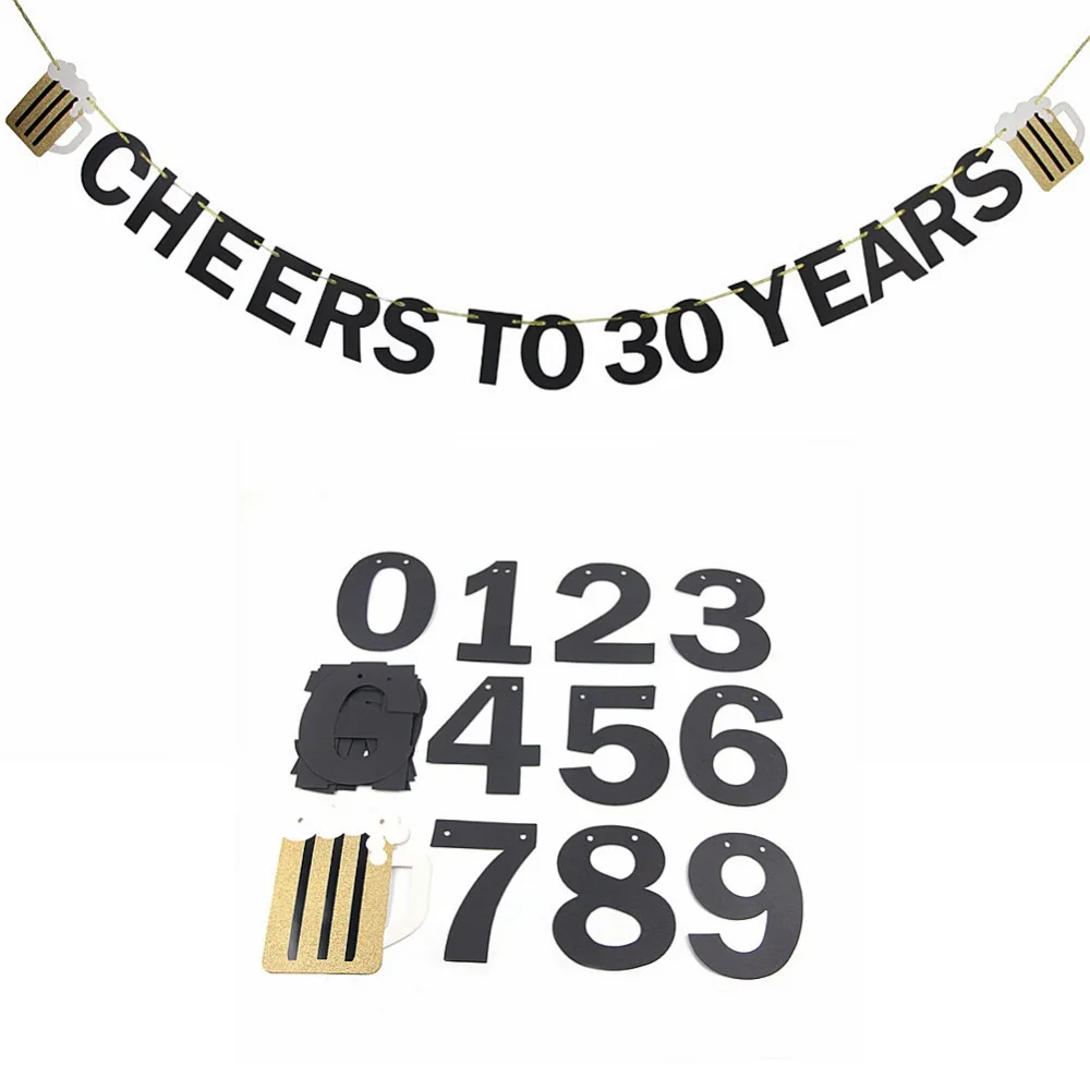 Черный золотой DIY Cheers to (1 100 лет) Блестящий для дня рождения баннер Праздничная