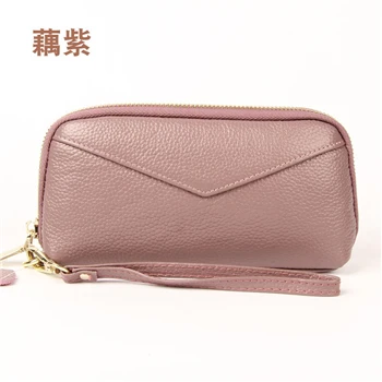 light purple Западный благоприятный кошелек из натуральной кожи для женщин леди Длинные молнии кошельки Женская сумочка женский синий черный розовый красный сумка для мобильного телефона - Цвет: light purple