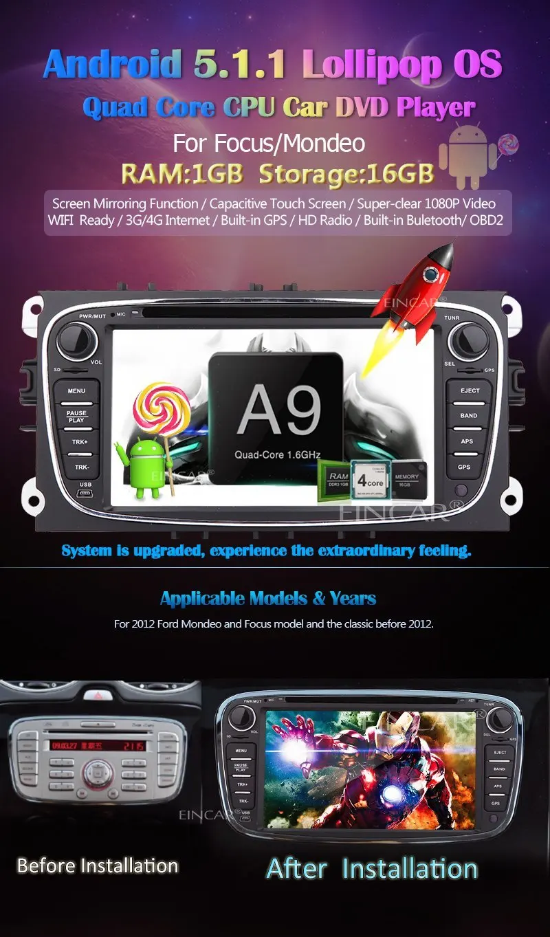 Бесплатная камера Android 5 1 для FORD Focus/S MAX/Mondeo/автомобильный DVD игрок двойной din SD Wi Fi
