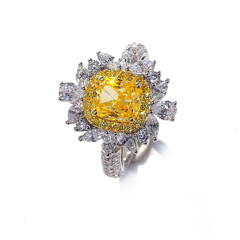 Твердые 18 К белого золота 3ctw желтый Moissanite центр 1.5ct подушки ледяной огранки кольцо двойной Halo Moissanite ювелирные изделия из чистого золота для женщин