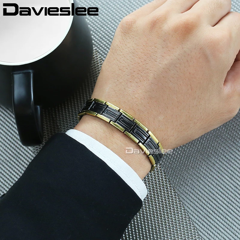 Davieslee энергии магнитный браслет для Для мужчин женский черный золото