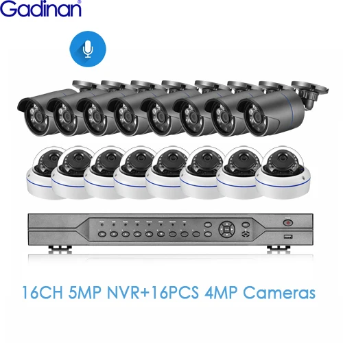 16PCS 4MP Cameras Gadinan H.265 16CH 5MP POE NVR CCTV Системы 5MP 4MP 3MP 2MP 1080P открытый IP66 аудио ip-камеры с питанием по POE видеонаблюдения набор 4K HDMI - Цвет: 16PCS 4MP Cameras