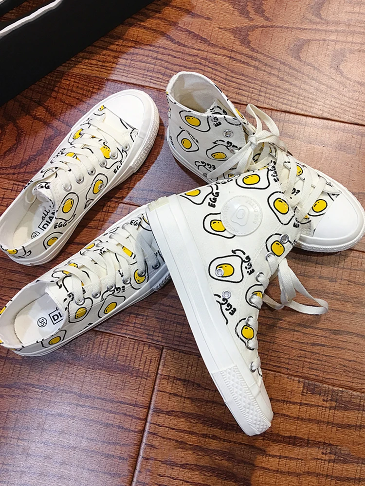 Женская парусиновая обувь Egg повседневная в стиле Харадзюку с высоким берцем и