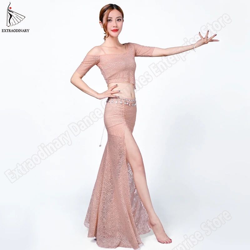 Одежда для тренировок Топ Юбка женская сексуальная мода Bellydance восточные Костюмы комплект Топ для профессионалов юбки раздельный кружевной 2 шт