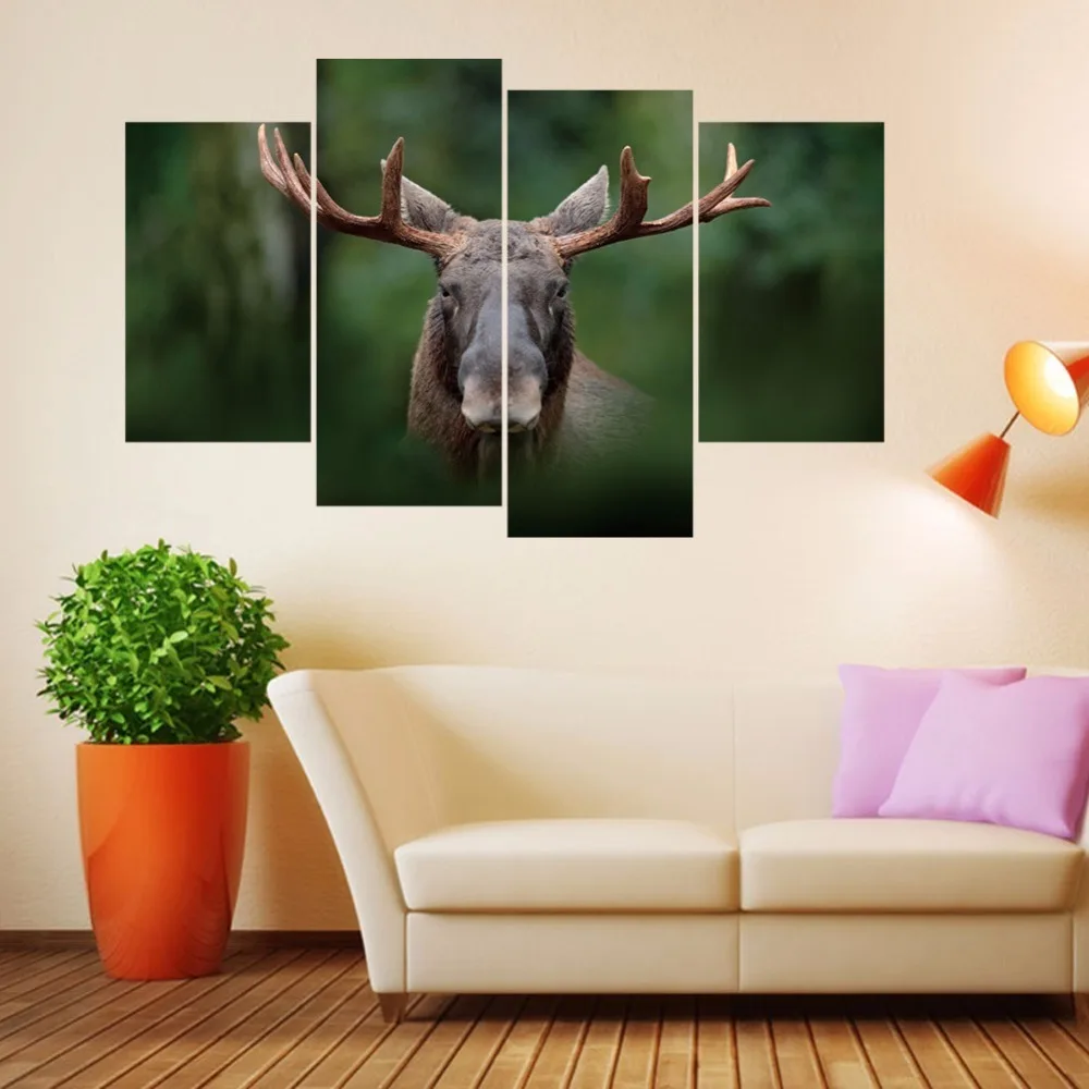 4 шт./компл. самоклеящиеся настенные наклейки с изображением леса и лося|Обои| |