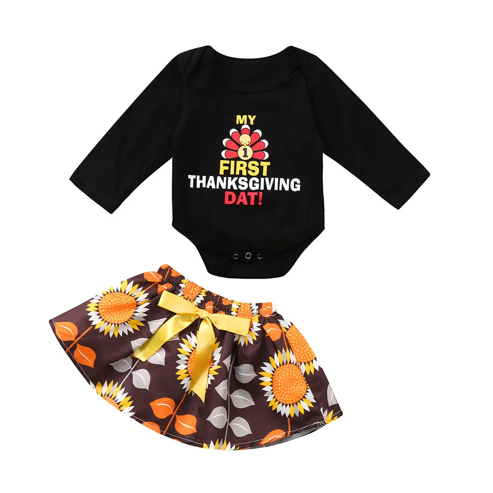 2018 новый модный детский комбинезон с надписью День благодарения + юбка комплект