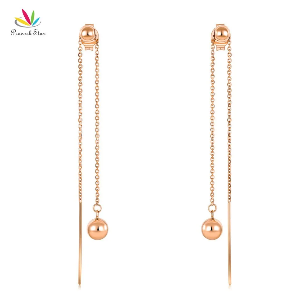 Real Solid 18K Rose Gold Long Line Earrings Drop Dangle Ball 2 -Way of Wearing Simple Elegant | Украшения и аксессуары