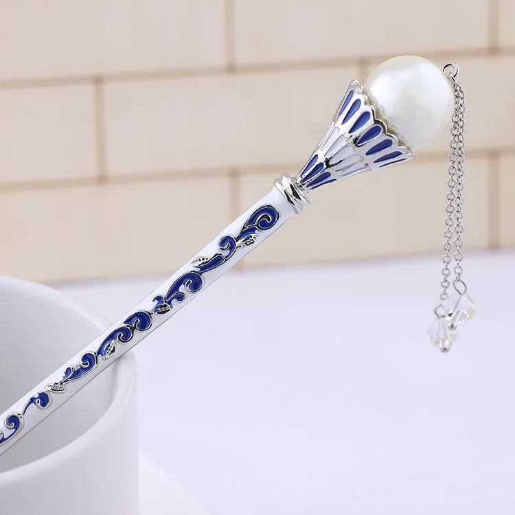 big pearls Китайский Синий и белый фарфор живопись веер палка для волос женский костюм классический металлический Шарм шпильки ювелирные изделия - Окраска металла: big pearls