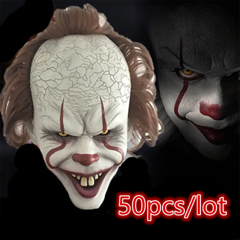 50 шт./лот стивен кинг's It Pennywise Late Mask с париком страшная маска на хэллоуин косплей