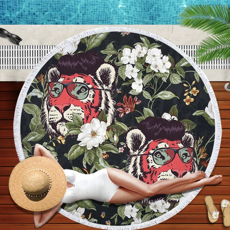 Пляжное полотенце из микрофибры с изображением леса тигра большое круглое