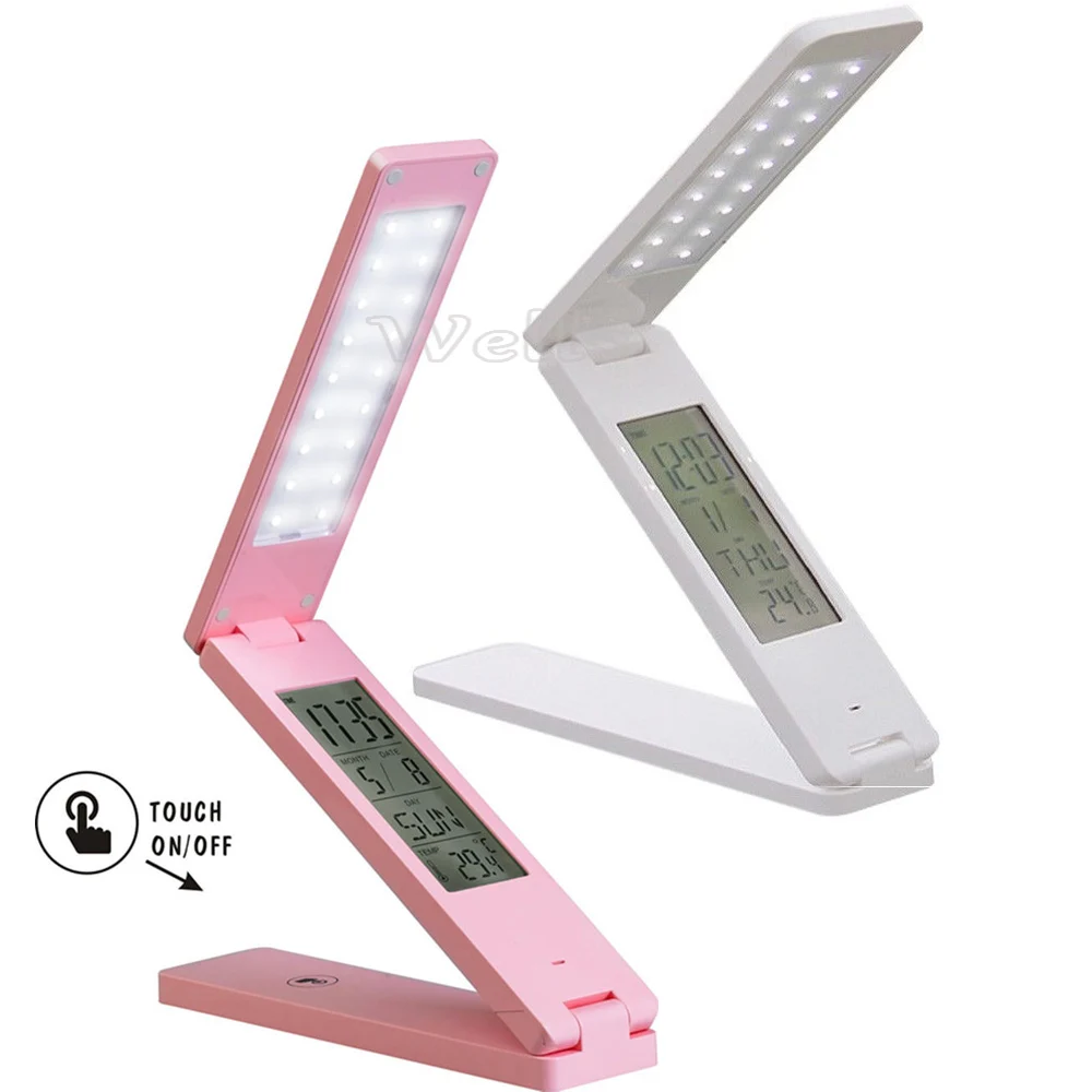 

Dimmable LED desk Lamps Foldable Rechargable Reading Table Lamp Light Touch Control Calendar Alarm Clock Temperature Lamp