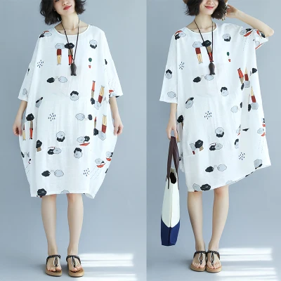 

CHUNLI Large size 2019 Women`s Soft Linen Fit Summer Dress 053