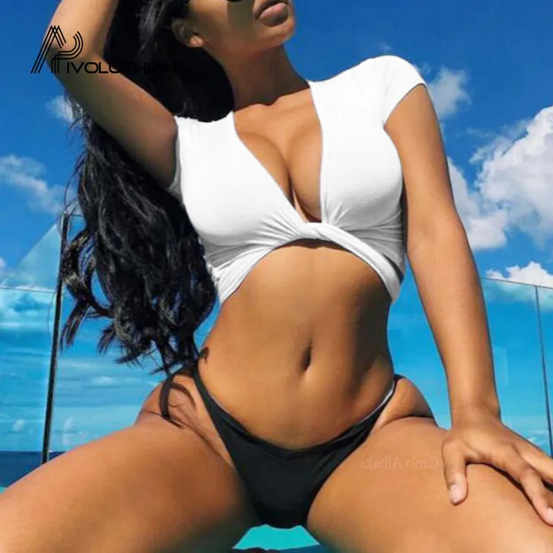 2018 короткий рукав Бразильский бикини женский купальник из двух частей набор