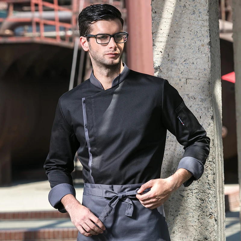 new arrival spring quality long sleeve white black restaurant kitchen work clothes chef cloth and cook uniform for man