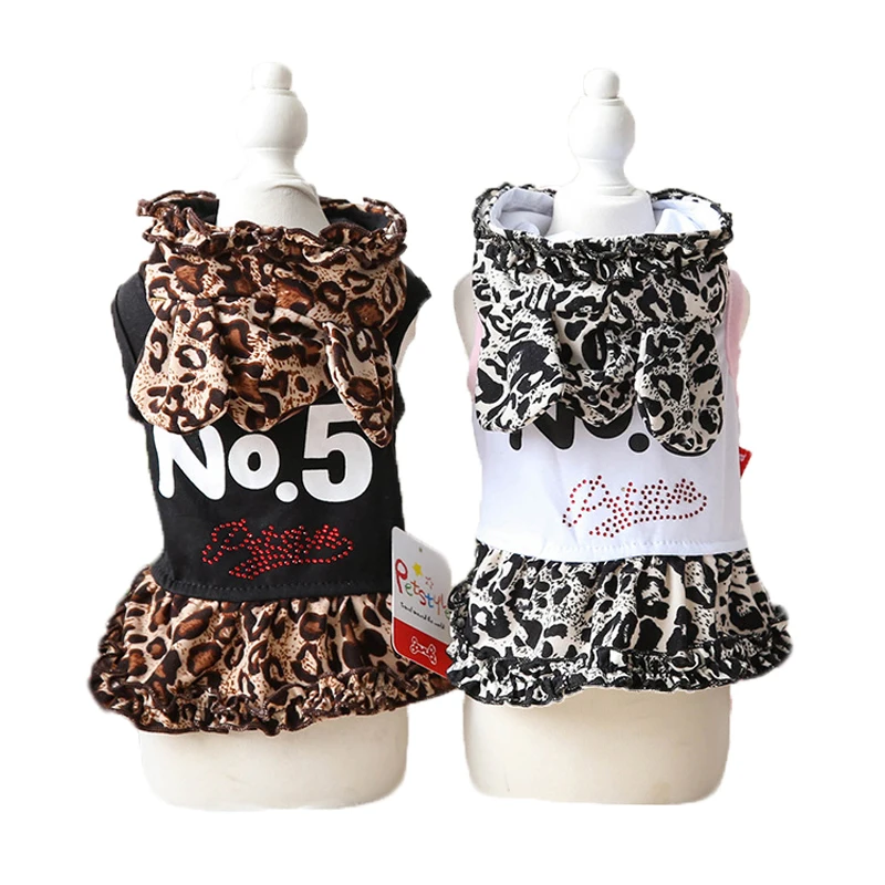 Полиэстер Leopard собаки платье летние дышащие номер 5 с капюшоном Pet юбка щенок