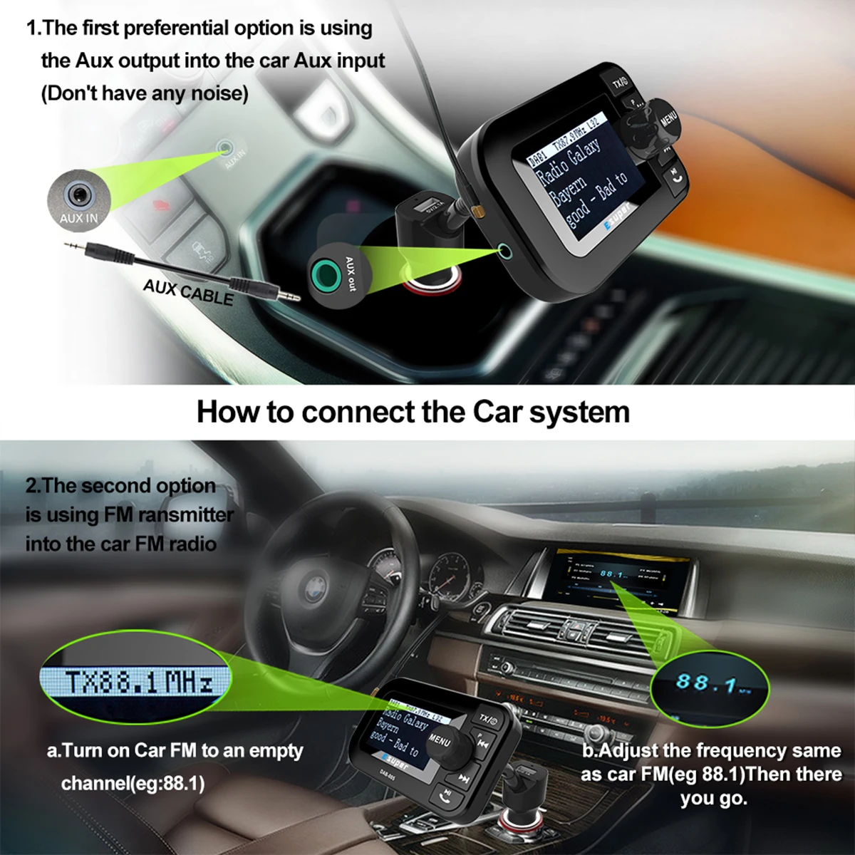 DAB 105 Многофункциональный Беспроводной автомобильный комплект 5 V/2.1A ЖК дисплей
