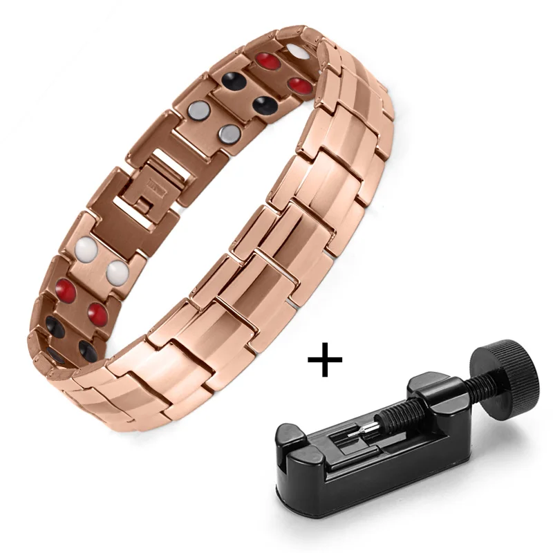 rose gold with tool WelMag модные ювелирные изделия Исцеление пихты магнитные браслеты Титан био энергии браслет для мужчин приборы для измерения артериального давления аксессуар - Окраска металла: rose gold with tool