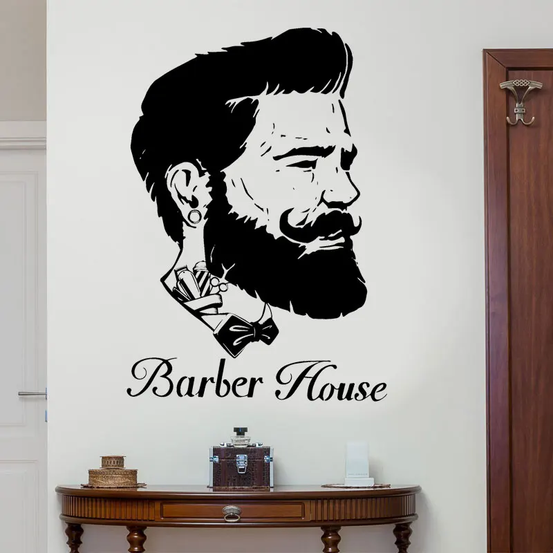 

Man Barber Head Portrait Wall Sticker Vinyl House Decor Hair Salon Wallpaper Removable Mural Poster B567