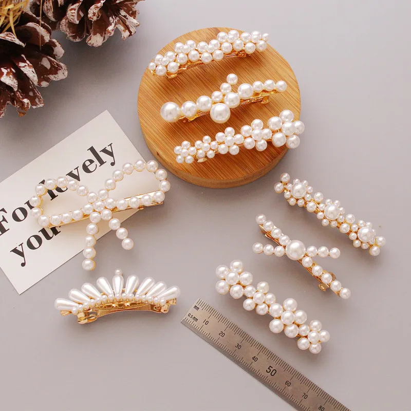 1 pcs Fashion Giltter Pearl Hair Clips Hollow Bowknot Imitiation Flower Duckbill Hairpins Elegant Women Party Headwear Jewelry