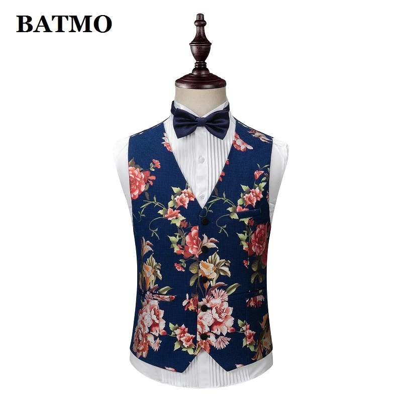 

BATMO 2019 new arrival printed flowers casual suits men,men's wedding dress,jackets+pants+vest,XZ341